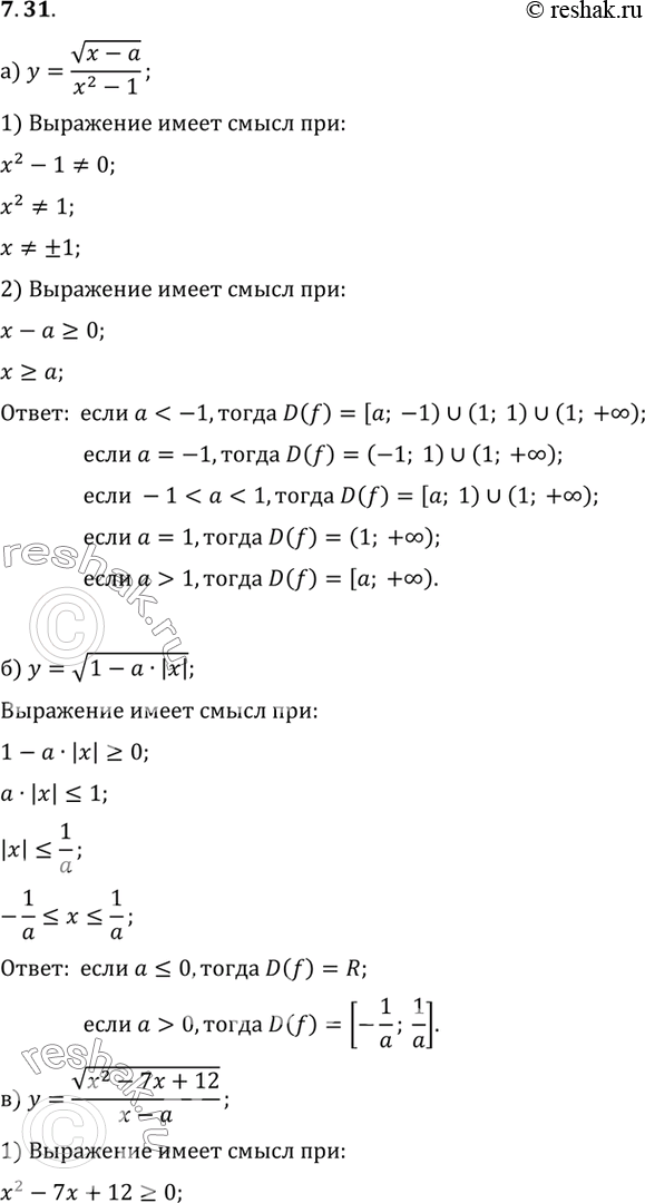 Изображение Найдите область определения функции, учитывая все возможные значения параметра...