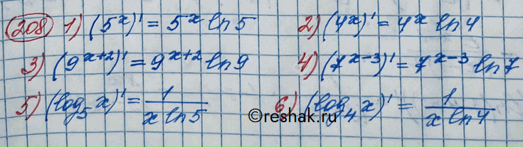 Изображение 208. 1) 5х;	2) 4х;	3) 9x + 2;	4) 7х-3;5) log5x;	6) log4х;	7) lg(x - 1); 8) lg(x +...