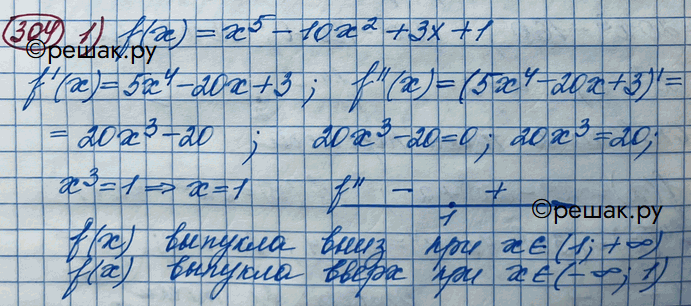 Изображение 304. Найти интервалы выпуклости вверх и интервалы выпуклости вниз функции:1) f(х) = х5 - 10х2 + 3х + 1;	2) f(x) = х4 - 6х2 + 3х +...