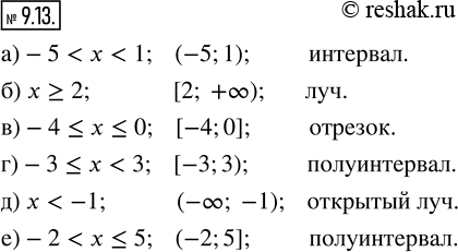 Изображение 9.13. Составьте аналитическую модель промежутка, изображённого на рисунке, и запишите его обозначение.а) Рис. 38;   в) рис. 40;   д) рис. 42;б) рис. 39;   г) рис....