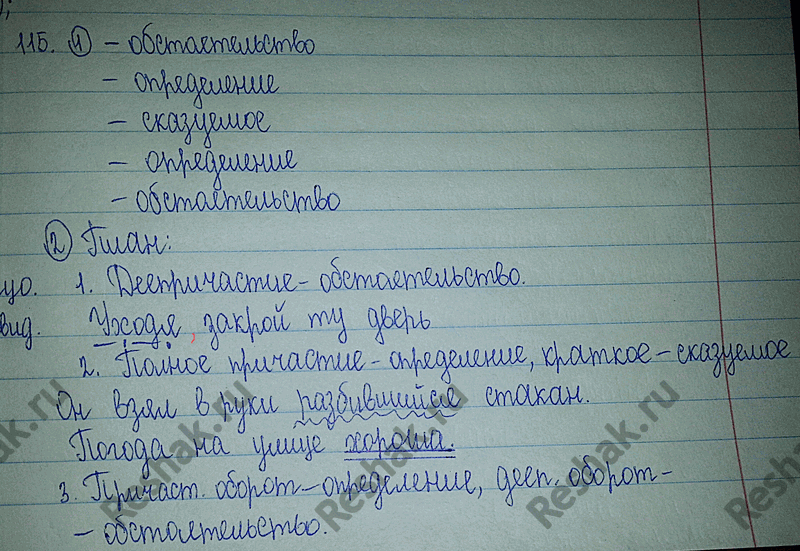Изображение 115. Устное высказывание. 1. Какая информация содержится в данном тексте, а какие сведения нужно добавить?Деепричастие в предложении выступает в роли ... . Полное...