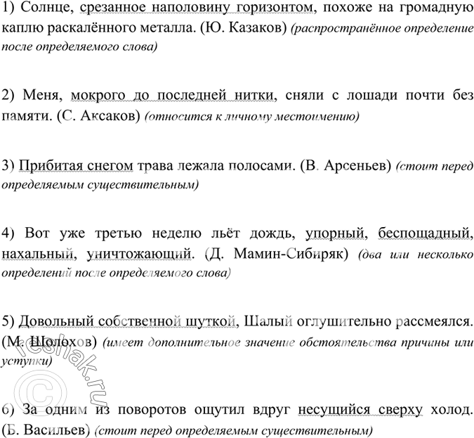 Изображение 241 Прочитайте предложения. Объясните постановку знаков препинания или их отсутствие при определениях.1) Солнце, срезанное наполовину горизонтом, похоже на громадную...